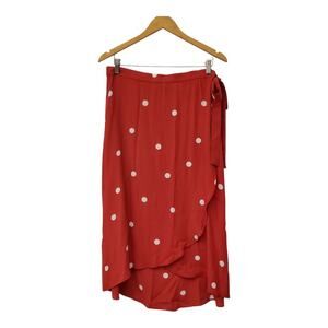 Loft Polka Dot Red Wrap Midi Skirt Size 12
